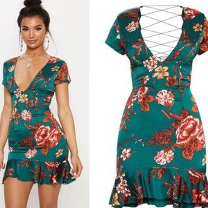 Emerald Green Satin Dress